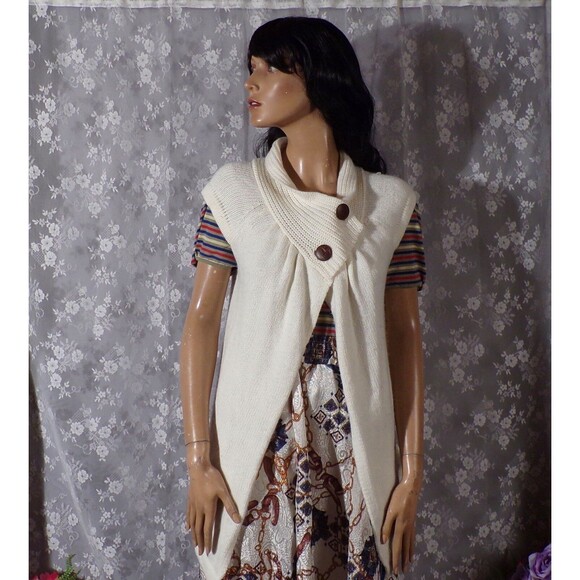 Vintage Y2K Sweater Tunic 2000s Roxy Knit Long Sleeveless Cardigan Size Small - Picture 3 of 10